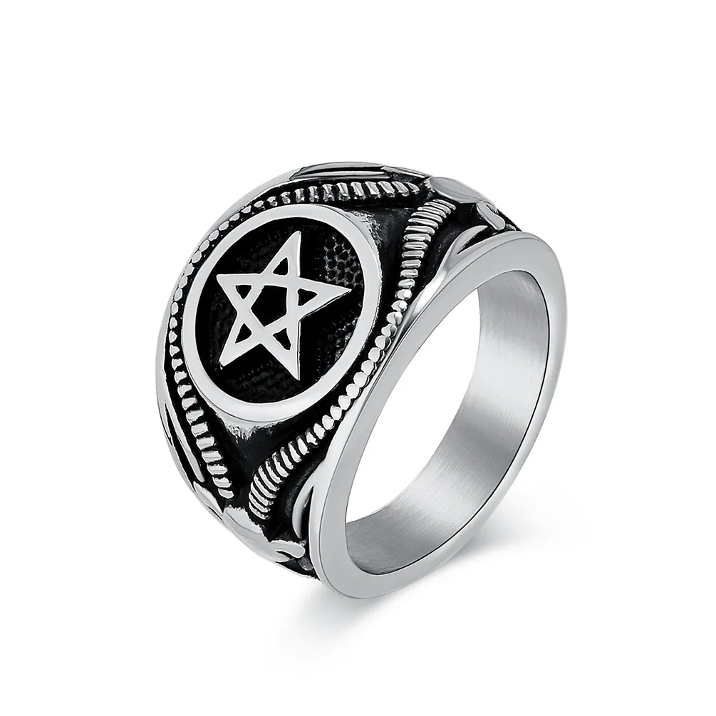 Pentagram Satanic Baphomet Goat Rings Vintage Sulfur Leviathan Cross Signet Rings for Men Retro Biker Rings Punk Gothic Ring