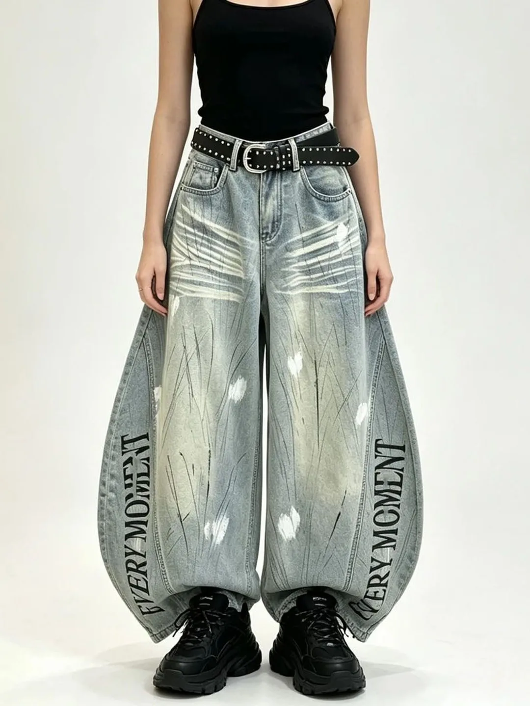 2026 New American Retro Letter Print High Waist Slim Straight Leg Wide Leg Long Jeans Women's Denim Pants Commute Style