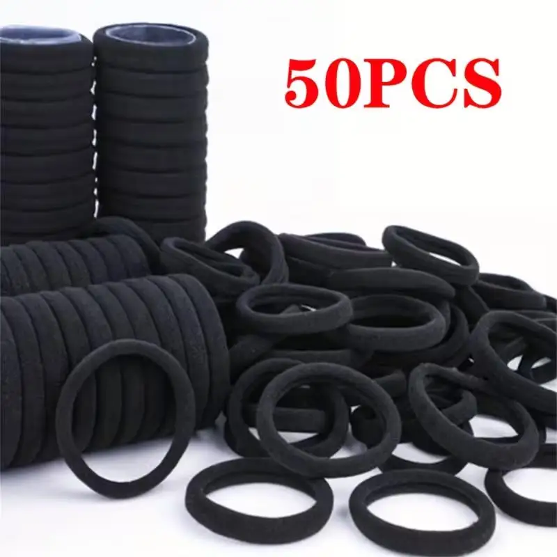 50pcs Black Elastic Hair Ties – Seamless Design, Gentle on Hair, Easy to Use, Everyday Essentials
