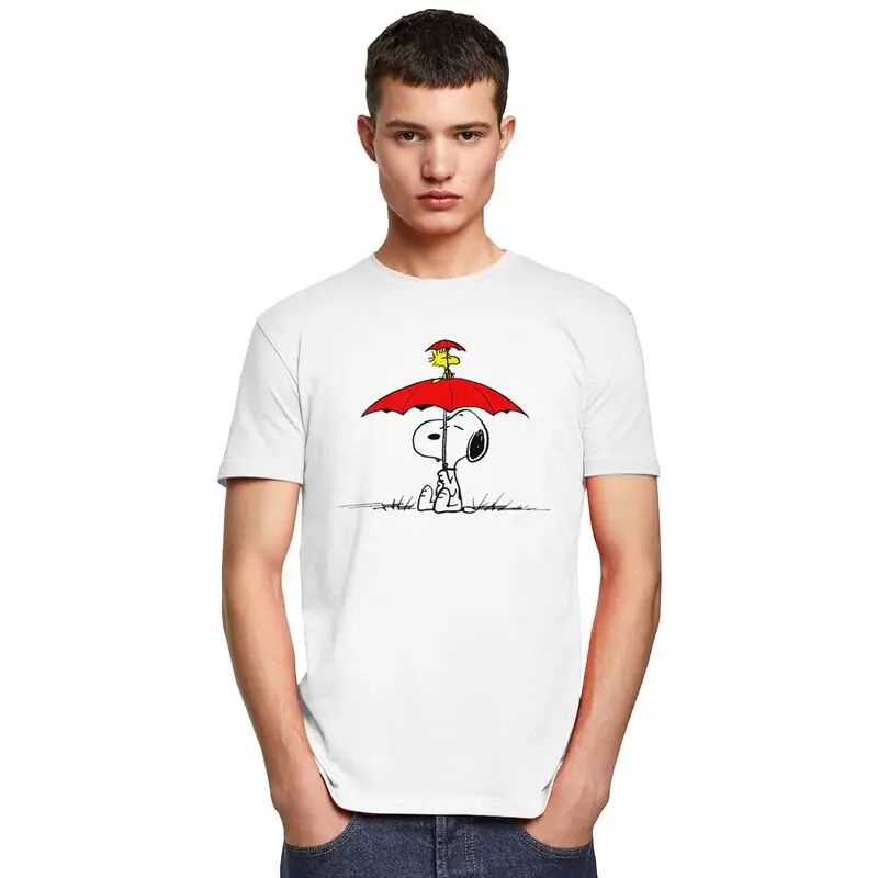 Snoopys Dog Umbrella Men T Shirt Pure Cotton Tees Tshirt Short Sleeved Printed T-shirt Clothes