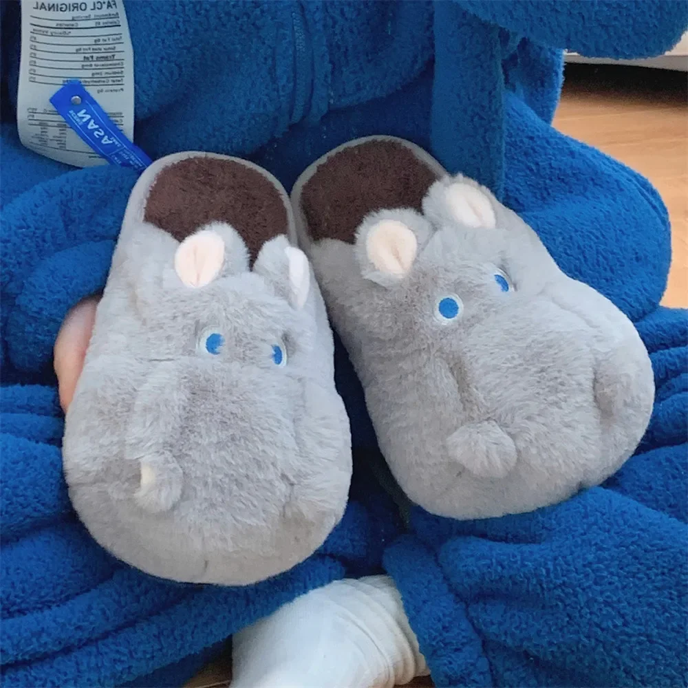 

Creative New Plush Cartoon Hippo Indoor Cotton Slippers Women Style Fall Winter Home Soft Bottom Comfortable Cotton Shoes