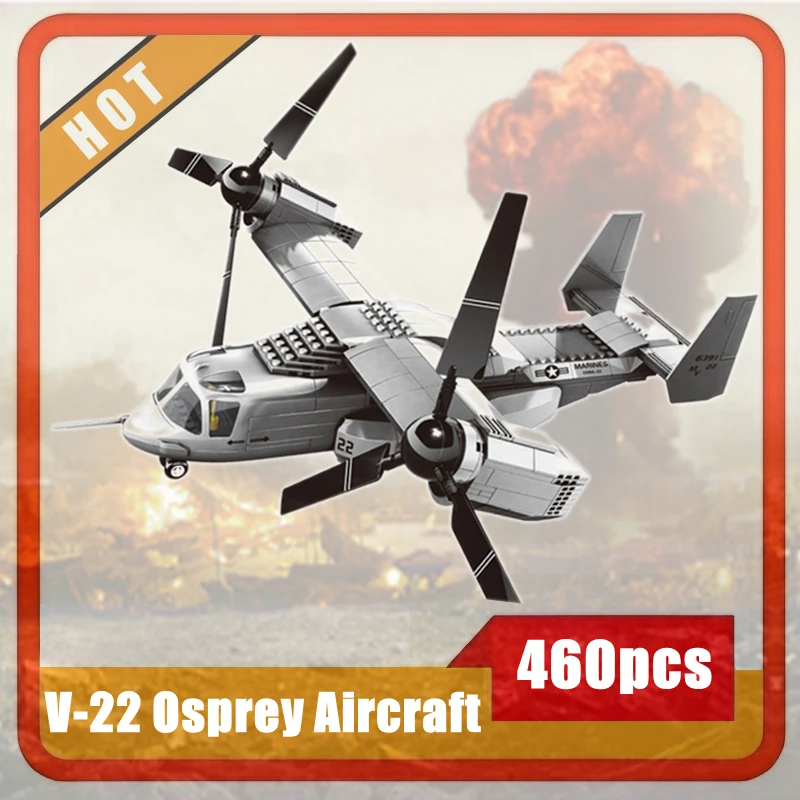 City Series Children Gift 460pcs/set V-22 Osprey Aircraft Model Fighter Assembling Building Block Bricks Educational Toys