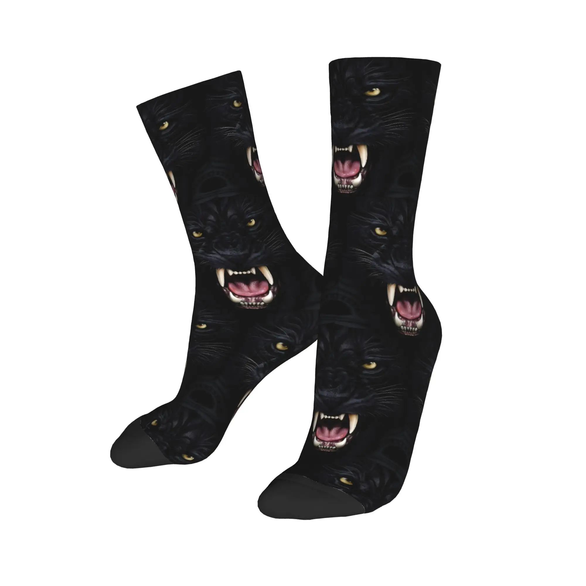 Custom Black Panther Animal Head Rock Men's Crew Socks Unisex Fun  Spring Summer Autumn Winter Dress Socks