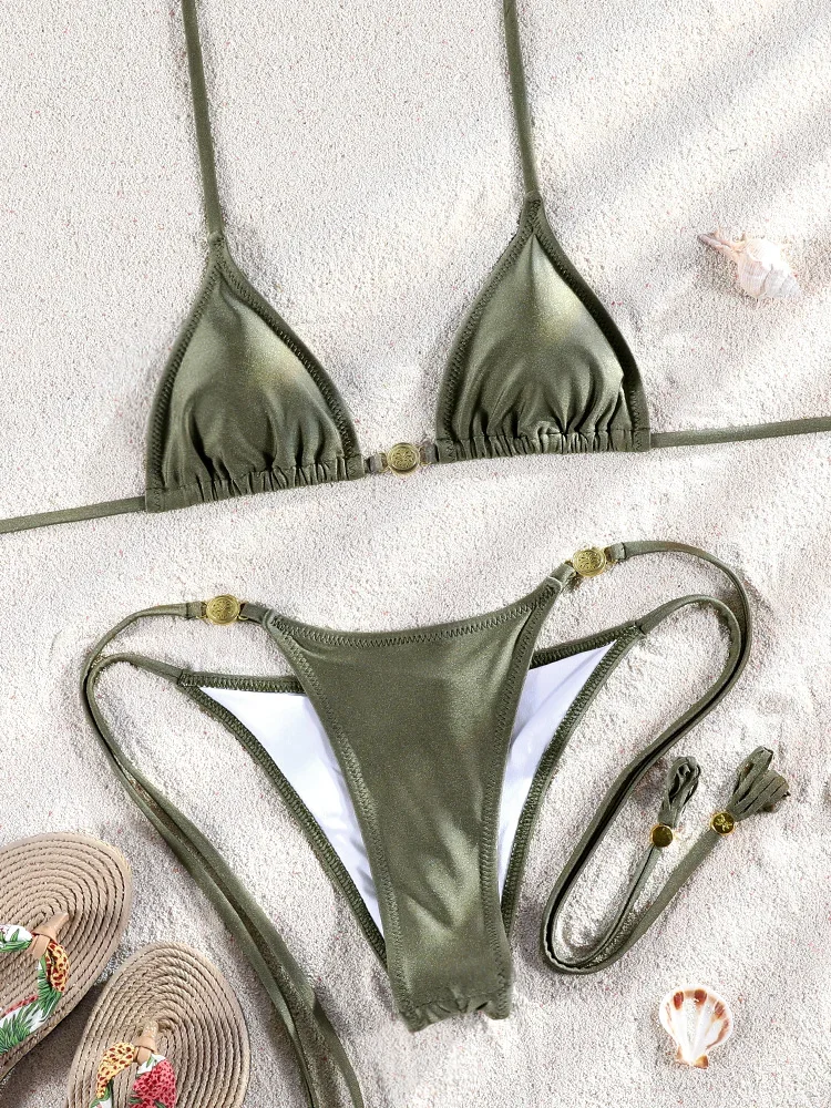 2025 Triangle Bikini Micro Thongs Swimsuit Women Two Piece Suit Swimwear Bandage Bathing Suit Sexy Biquini Brazilian Beachwear - Image 4