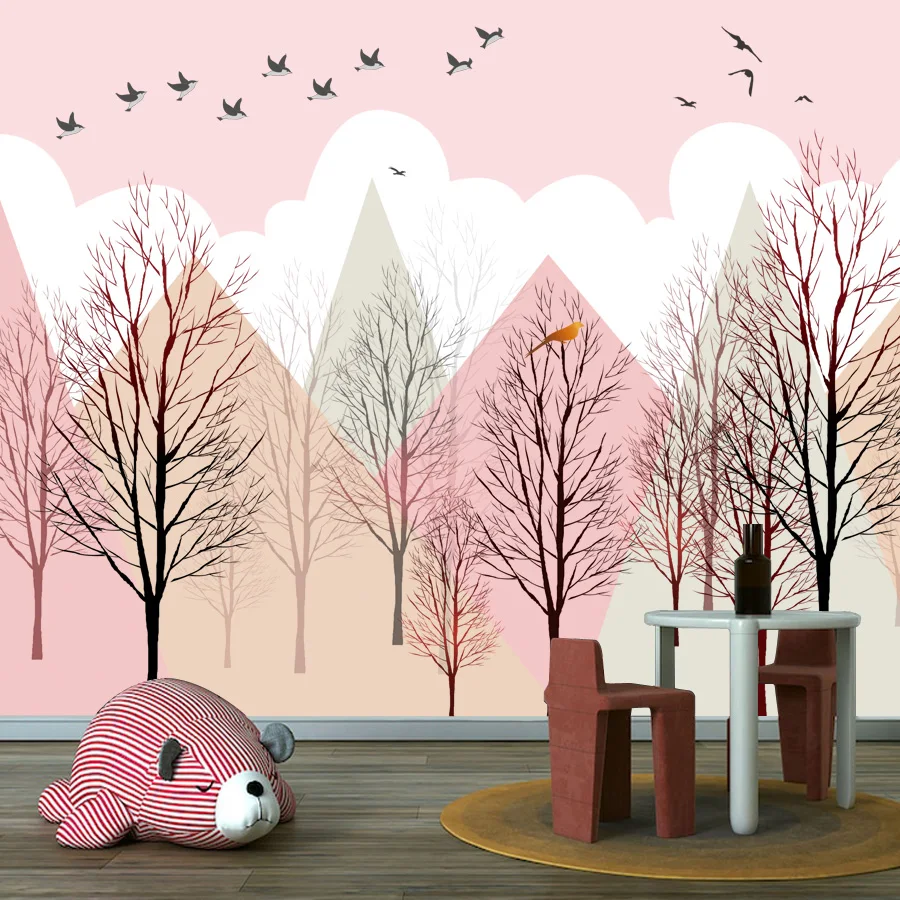 

Пользовательские фотообои Peel and Stick для гостиной, детской спальни, обои, домашний декор, ремонт, мультяшная роспись с горным деревом