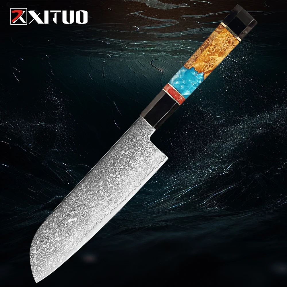 

Нож XITUO Santoku, ультраострый кухонный нож из дамасской нержавеющей стали, 7 дюймов, с эргономичной ручкой