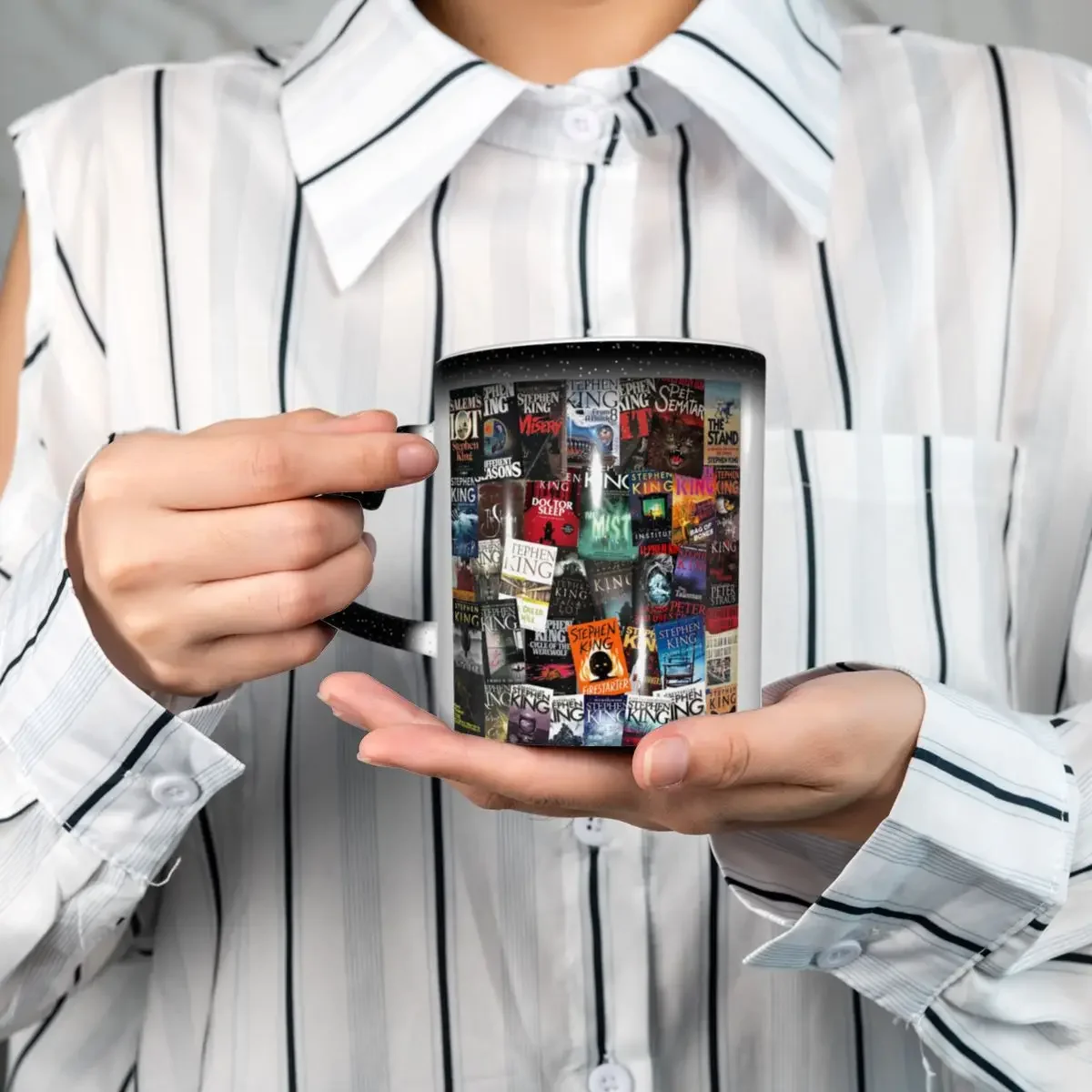 Stephen King Book Covers, Horror Bookworm Mug Funny Ceramic Coffee Cups Tea Mugs Milk Cup Drinkware Gift for Woman Man