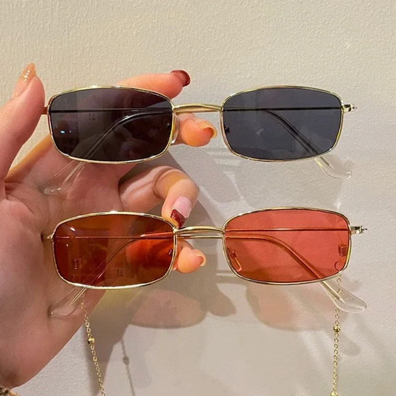 Fashion Retro Small Rectangle Metal Frame Sunglasses Vintage Square Sun Glasses Colorful Lens Men Women Trendy UV400 Eyewear