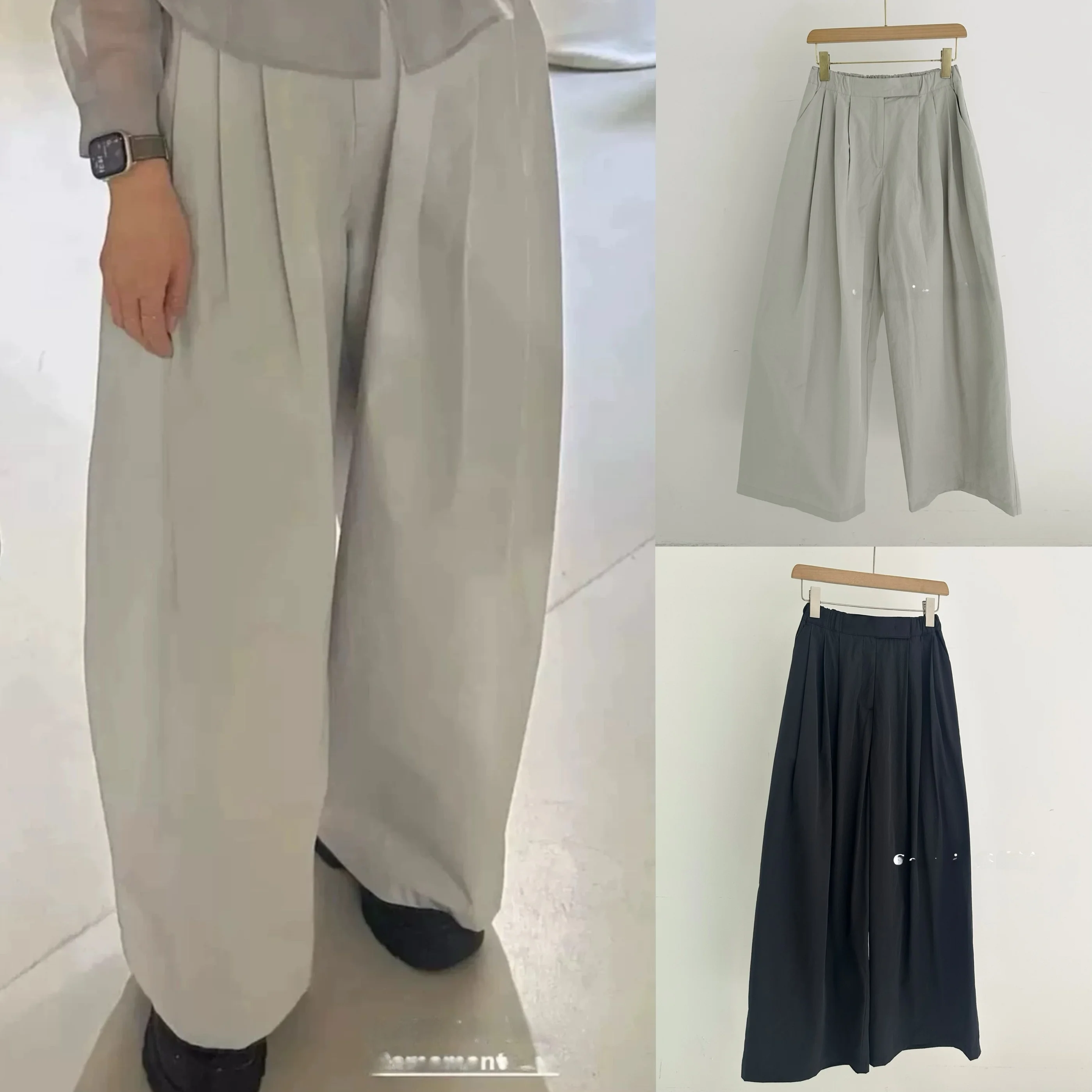 

Брюки Amoento матовые, повседневные, плиссированные, с широкими штанинами, весна-лето 2025, корейский стиль, длинные брюки, с завышенной талией