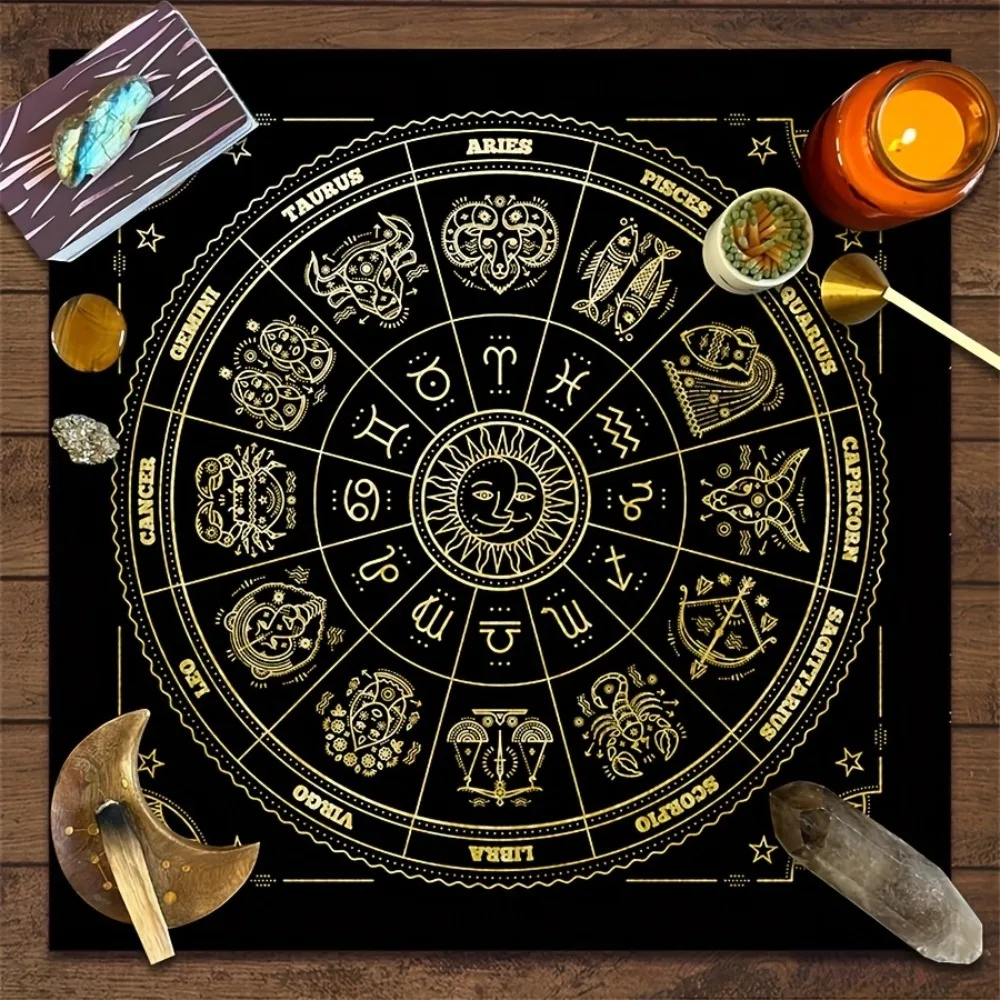 Tarot Tablecloth Multiple Sizes Digital Print 12 Zodiac Signs Constellation Design Polyester Fabric Divination Pad Home Decor