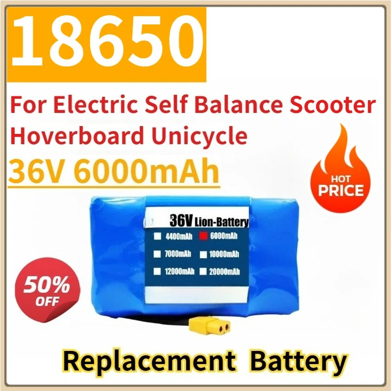 

New Replacement Rechargeable Battery Pack Li-ion Cell 36V 6000mAh 18650 for Electric Self Balance Scooter Hoverboard Unicycle