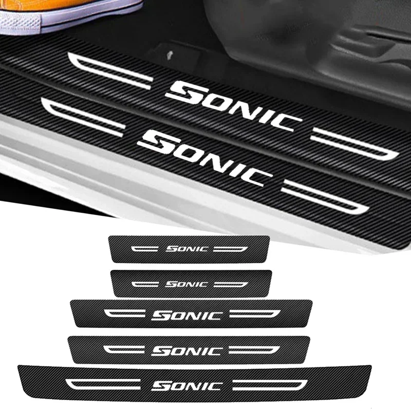 Car Threshold Protective Sticker For Chevrolet SONIC Logo Rear Trunk Door Sill Scuff Bumper Strips Anti-kick Decals Accessories