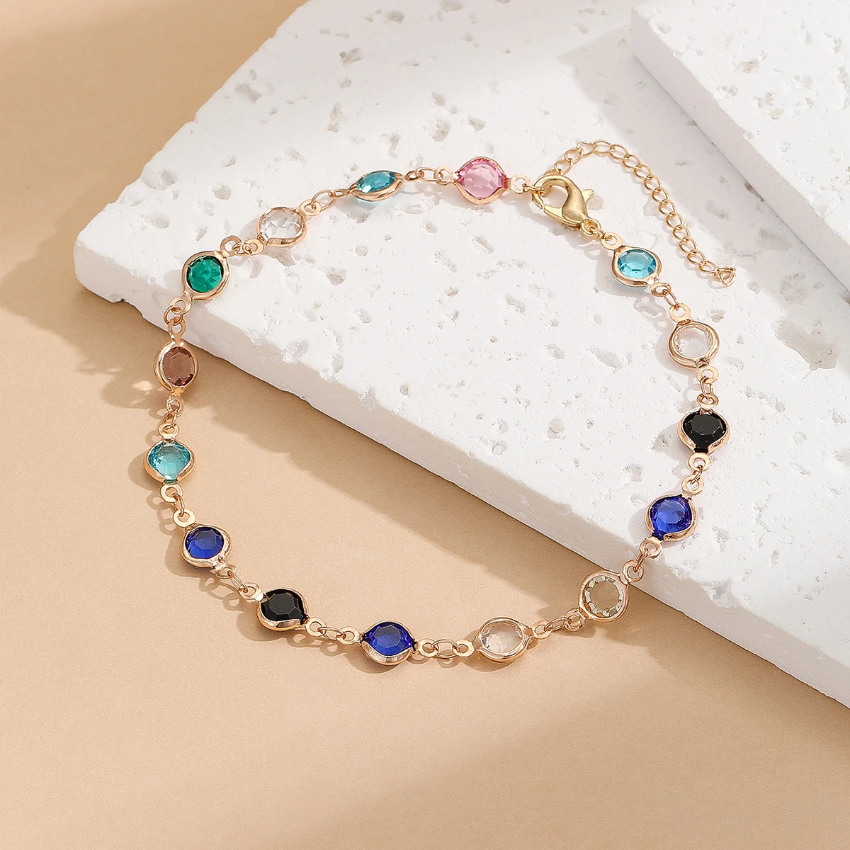 Boho Vintage Blue Crystal Anklet Link Chains Bracelets for Women Girl Jewelry Barefoot Exquisite Emerald Pink Jewelry Girl Gifts