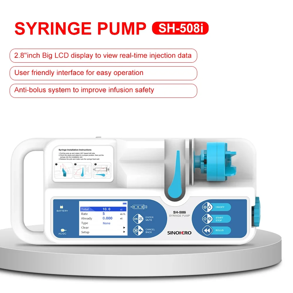 SH-508i Syringe Pump Veterinary Human Real-time Alarm LCD Display Electric Animals Medical Single Channel Infusion Machine