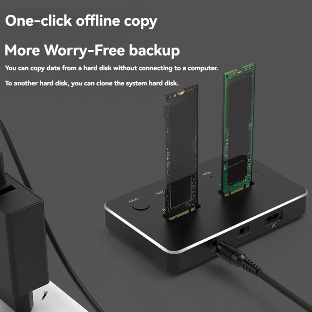 reveal M.2 SATA/NVMe Dual-Bay Hard Drive Docking Station Clone Offline Clone M.2 SSD Duplicator Data Transmission Usb US Plug