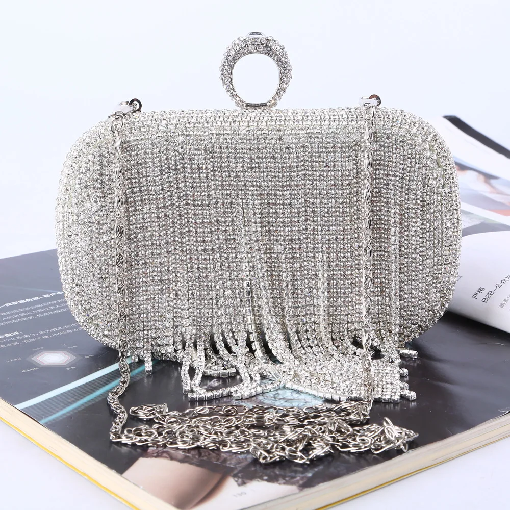 Wedding Purse Women's Evening Clutch Bag Tassel Chain Women Handbag Pouch Shoulder Bag Bridal Wedding Wristlets Purse for Party