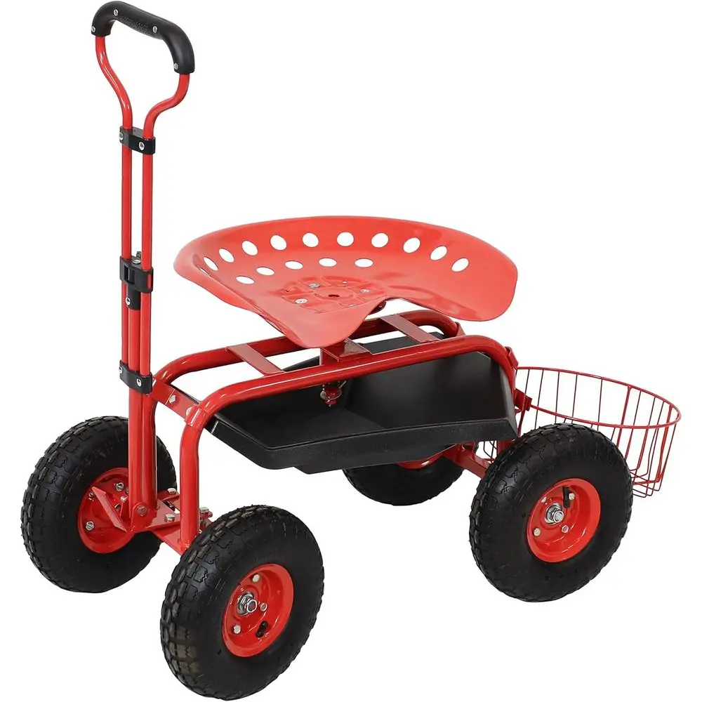 

Red Rolling Garden Seat with Swivel and Extendable Handle