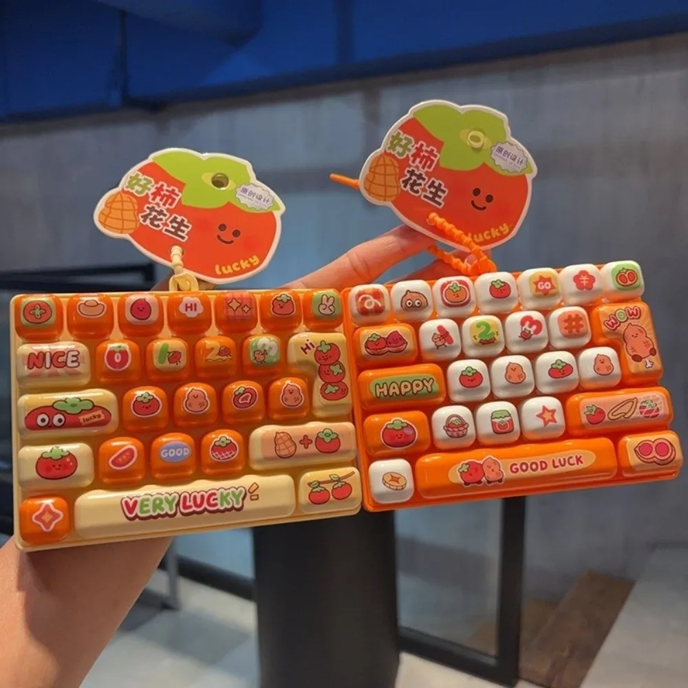 Pressable Keys 26 Keys Keyboard Keychain Clear Key Sounds Decompression Mechanical Keyboard Plastic Cartoon Fruit Fidget