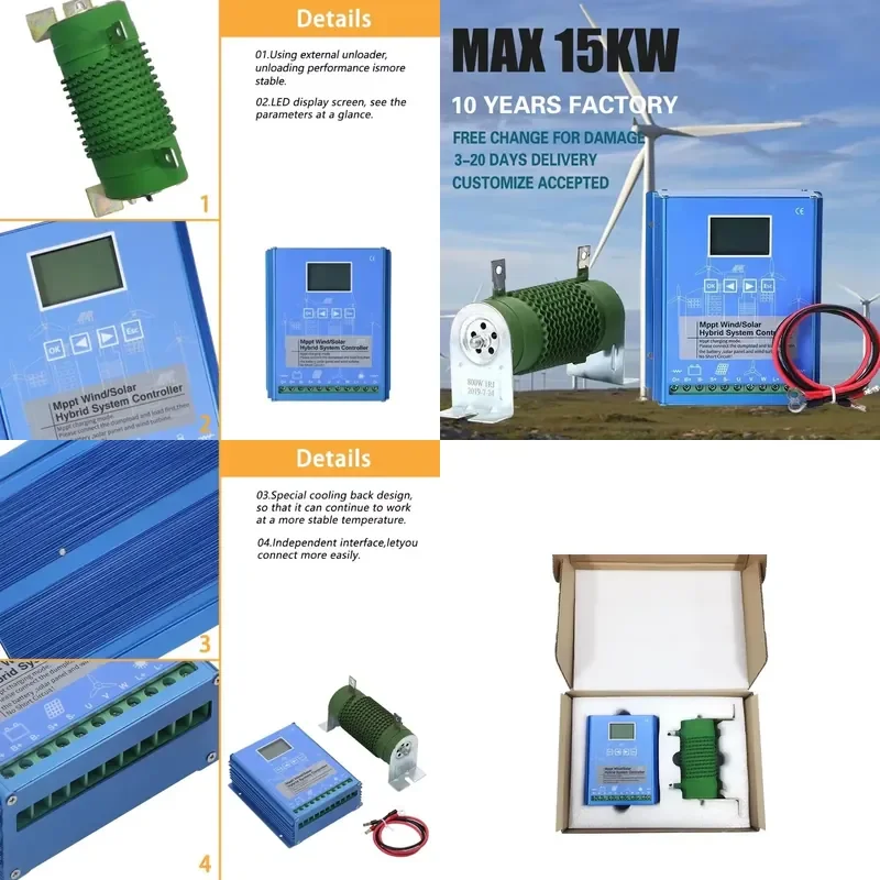 Hot Sale MPPT Charge Controller for Wind Solar Hybrid System 10KW Wind Turbine 15000W Solar Panel 12V 24V 48V Auto