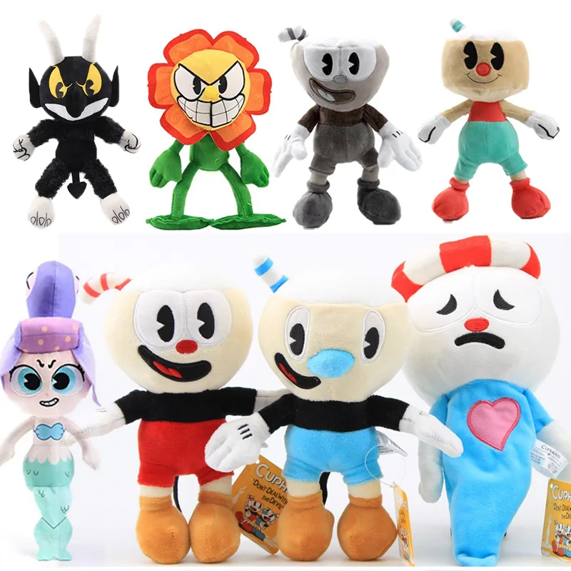 Cuphead Plush Toys Mugman Game Stuffed Dolls Adventure Soft Chalice King Dice Cagney Carnantion Plushies Kids Birthday Xmas Gift