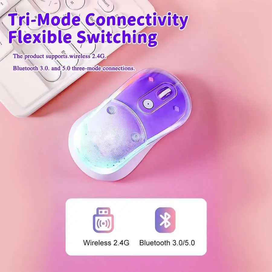Tri-Mode Flowing Sand Design Aqua Liquid Mouse Wireless RGB Light Rechargeable Optical Office Water Mice For Laptop PC Desktop