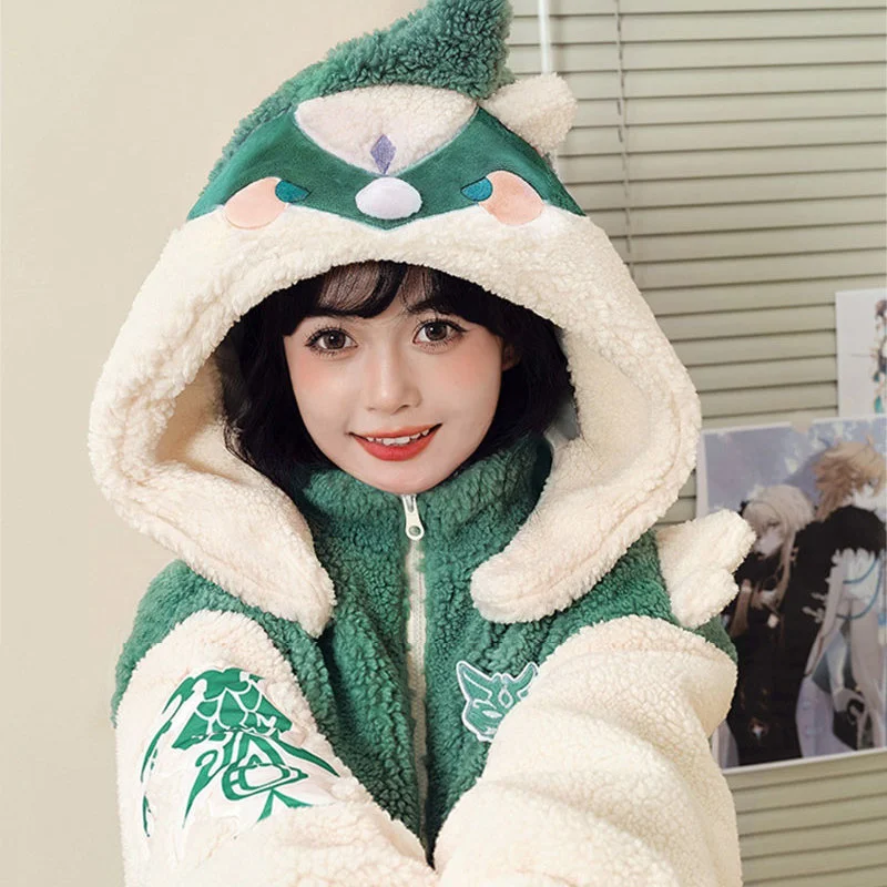 Genshin Impact Wool Coat Plush Hoodie Zhongli Xiao Kaedehara Kazuha Klee Cosplay Costume Sweatshirt Jacket Casual Warm Clothing