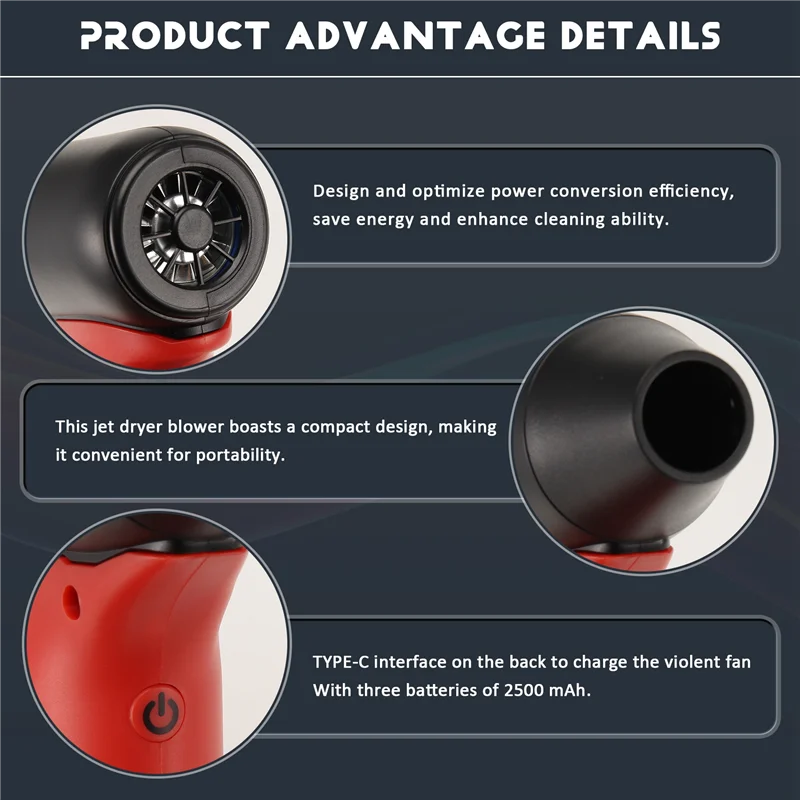 مروحة توربو عنيفة تعمل بالبطارية، منفاخ هواء صغير محمول للسيارة، تنظيف لوحة المفاتيح، سرير هوائي، شعر