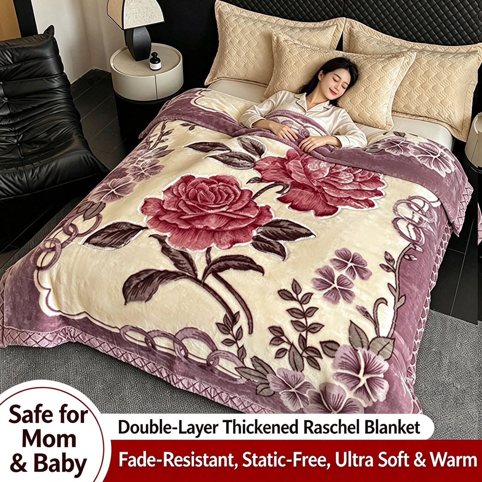 Raschel Blanket Double-Layer Thickened Heavyweight 6kg Warm Winter Bedspread, Coral Fleece Throw & Quilt for Cozy Sleep Blankets