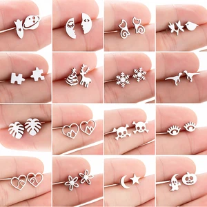 Estudio de luna estrella de estilo coreano para niñas para niñas Pendientes de dinosaurio de rompecabezas minimalistas Joyas de acero inoxidable negro Oorbellen 8 mejores pendientes de dinosaurios de ventas - №3