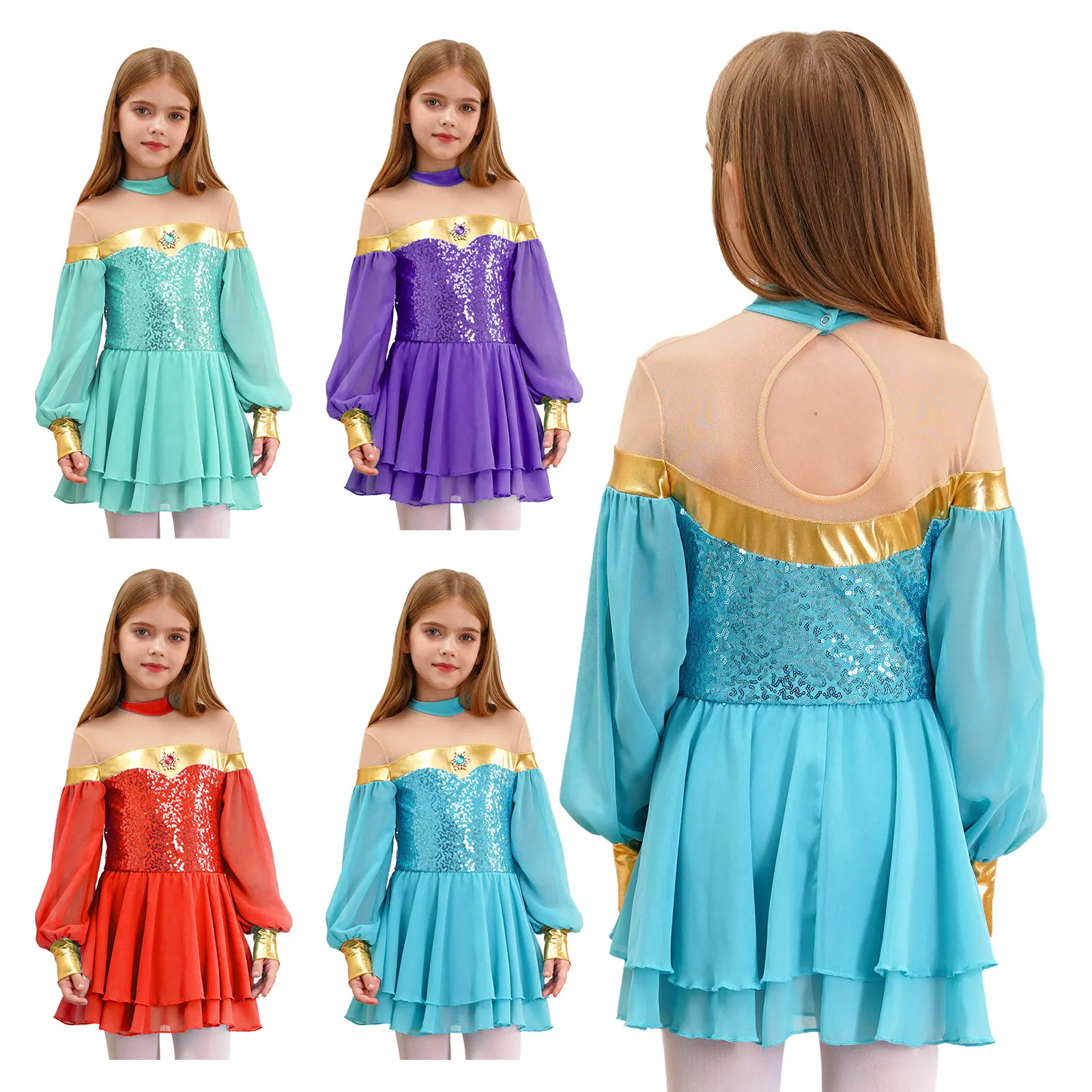 Kids Sequins Arabian Princess Dress Girls Halloween Cosplay Jasmines Costume Children Carnival Party Belly Dance Pageant Outfit