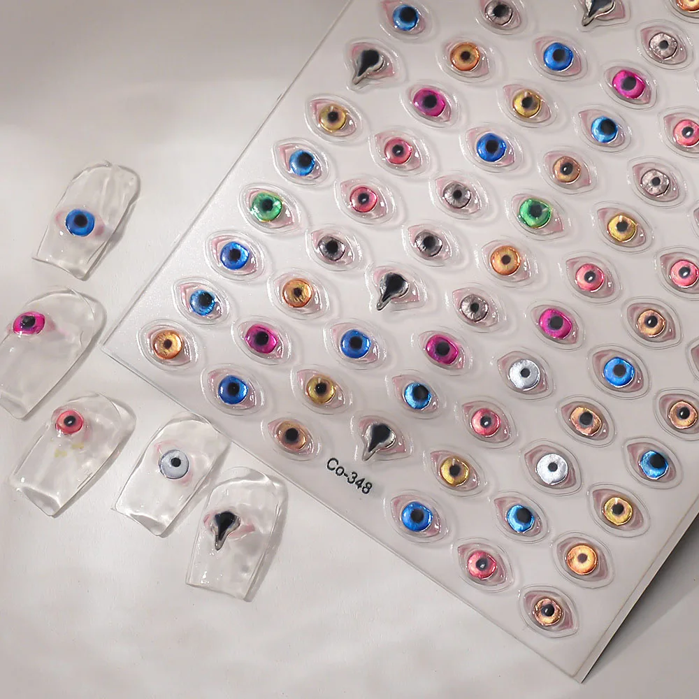 5D Bronzing Dark Evil Eye สติกเกอร์เล็บนูนสีสันสดใส Decals ตกแต่งสําหรับเล็บ DIY สีชมพูสีฟ้าสีแดง Slider อุปกรณ์