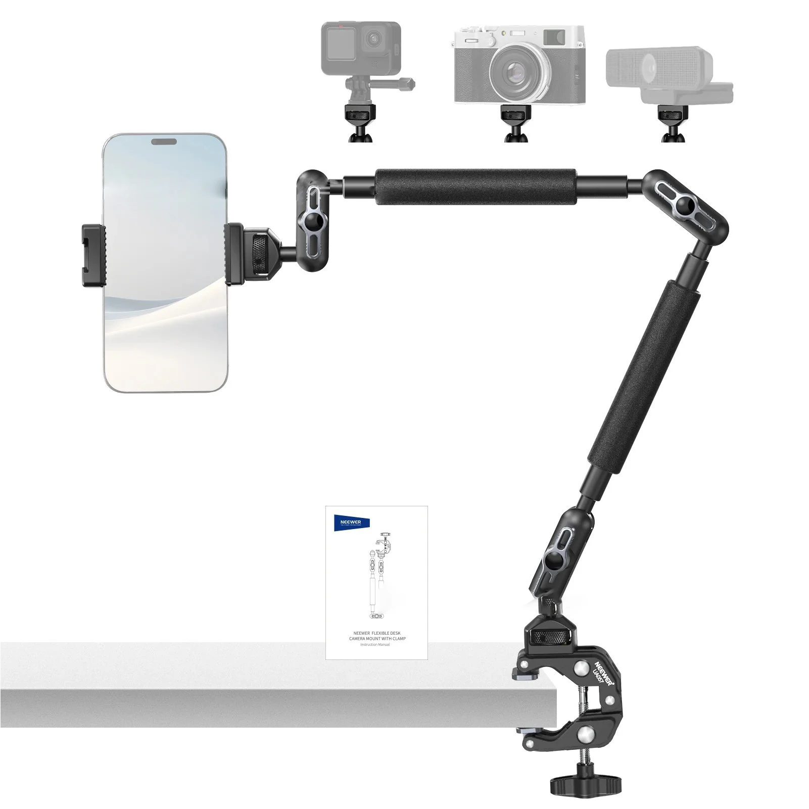 Camera Microphone Arm with Clip Bracket for Smartphone Camcorder Action Camera Clamp Mount Tablet Webcam Studio Kits Set