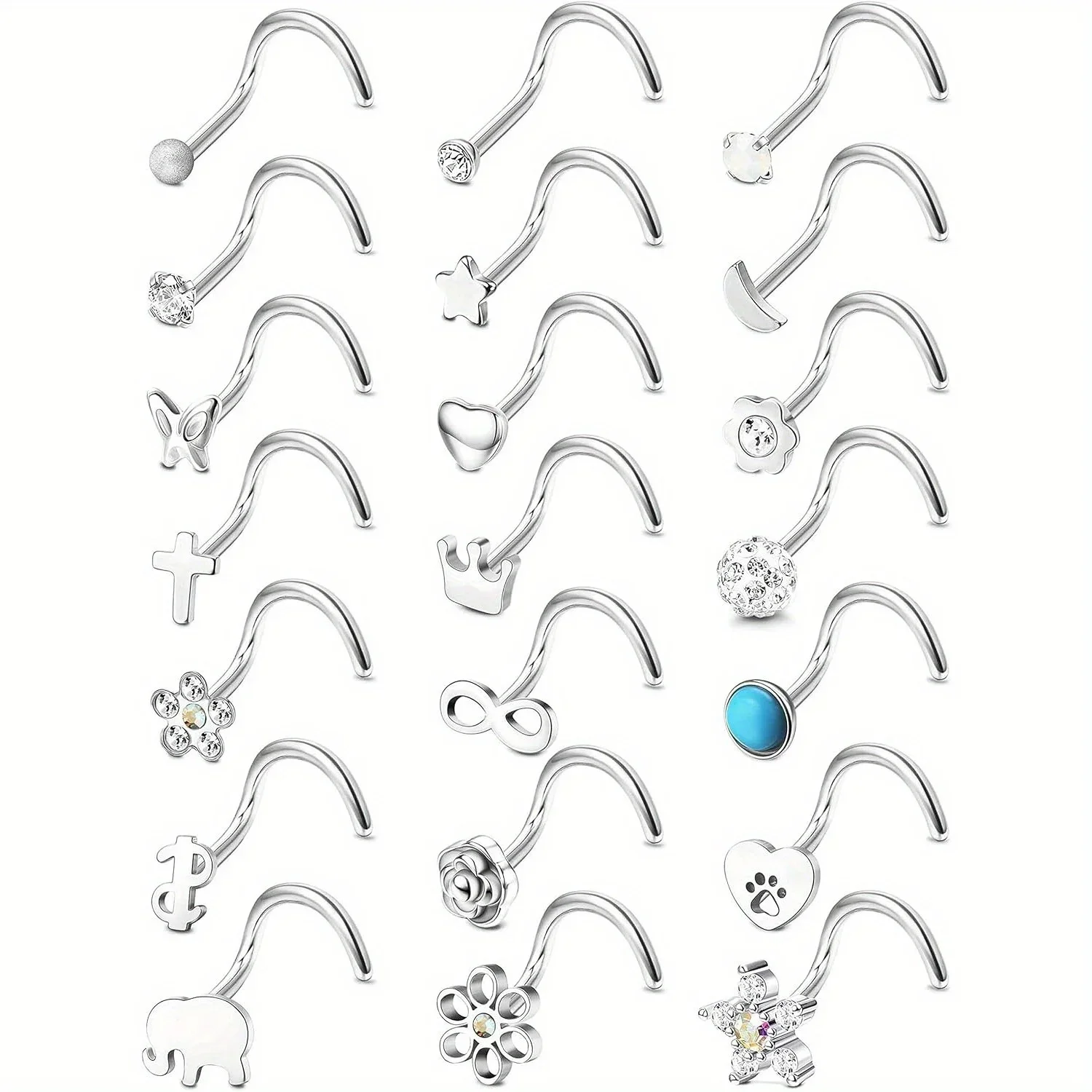 Bobisty 1PC Nose Rings Studs Stainless Steel Bone Screw Shaped Nose Piercing Jewelry for Women Basic Piercing Jewelry