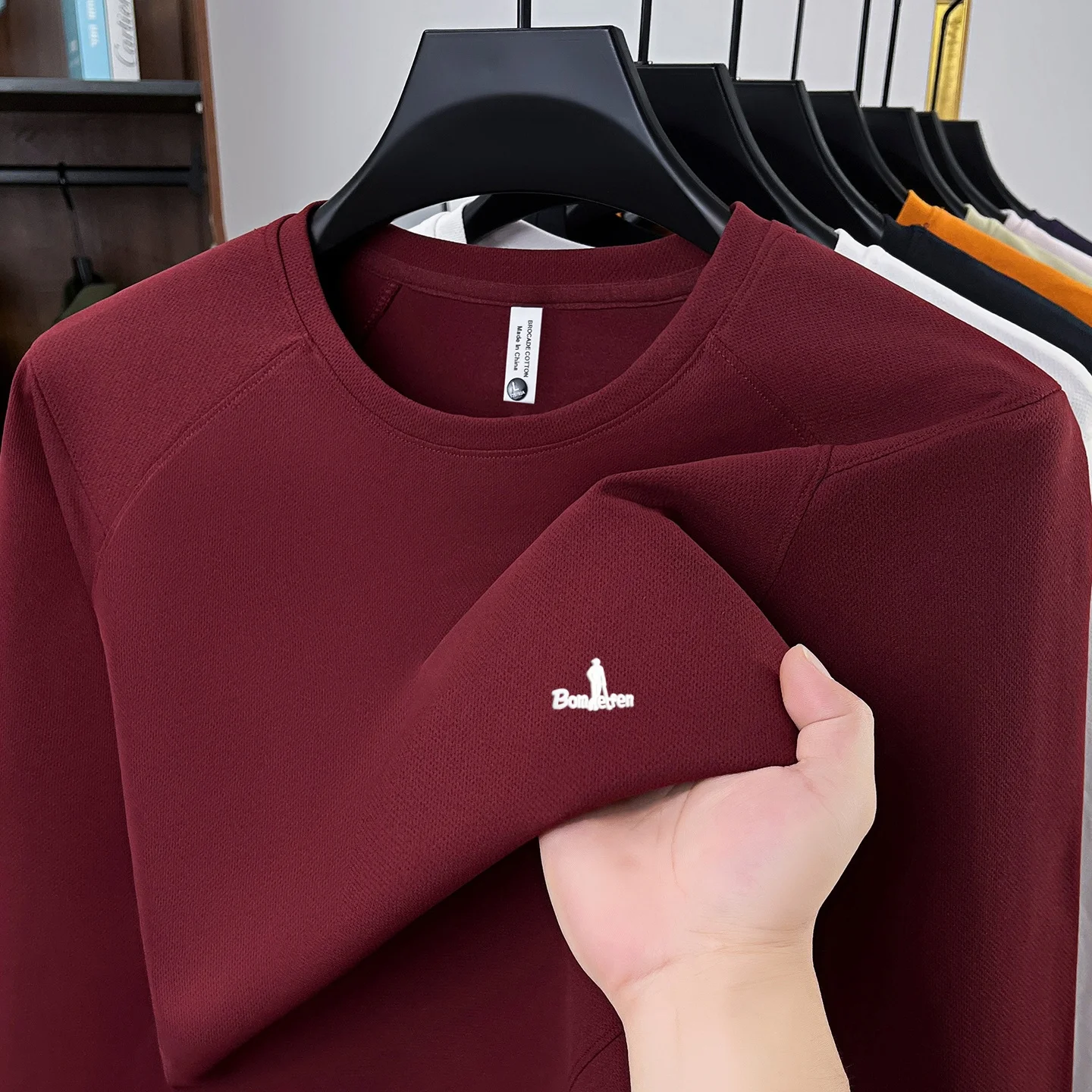 High end Brand embossed men's long sleeve T-shirt golf leisure round neck sweatshirt Korean style fashion autumn new pullover