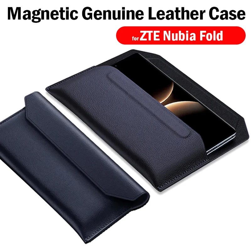 

For ZTE Nubia Fold 5G Case Genuine Leather Magnetic Cowhide Sleeve Wallet Protection Folding Holster Pouch Bag Funda Capa Cover
