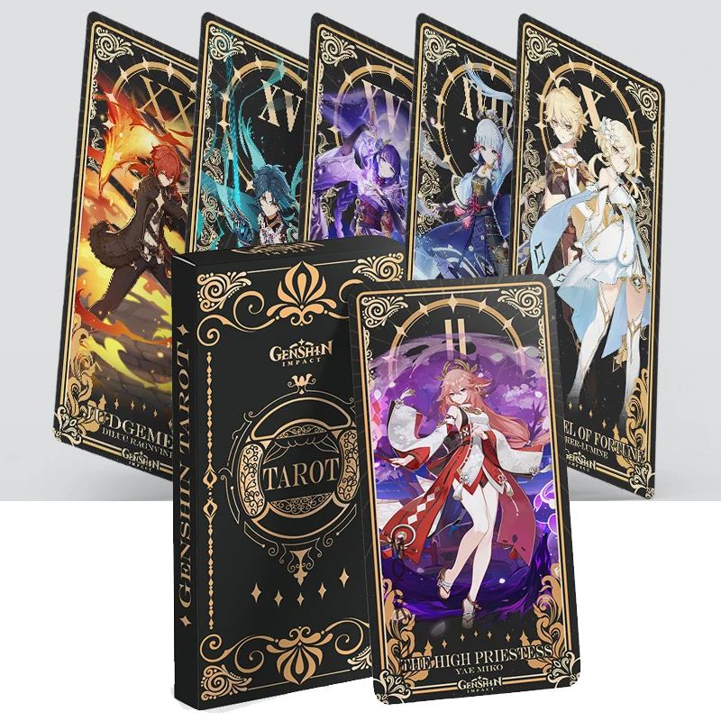 22Pcs Genshin Impact Tarot Cosplay Anime Game Genshin Playing Cards Zhongli Kazuha Raiden Shogun Yae Miko Vita Tarot