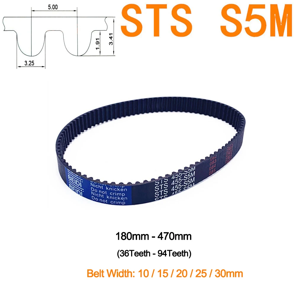 Width 10 15 20 25 30mm STS S5M Rubber Timing Belt Pitch Length 180 210 225 230 235 250 255 260 270 275 280 285 295 300 - 470mm