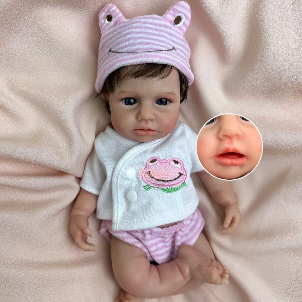 

12Inch Mini Can Open Mouth Whole Body Soft Silicone Bebe Reborn Girl With Rooted Hair Handmade Newborn Doll for Birthday Gift