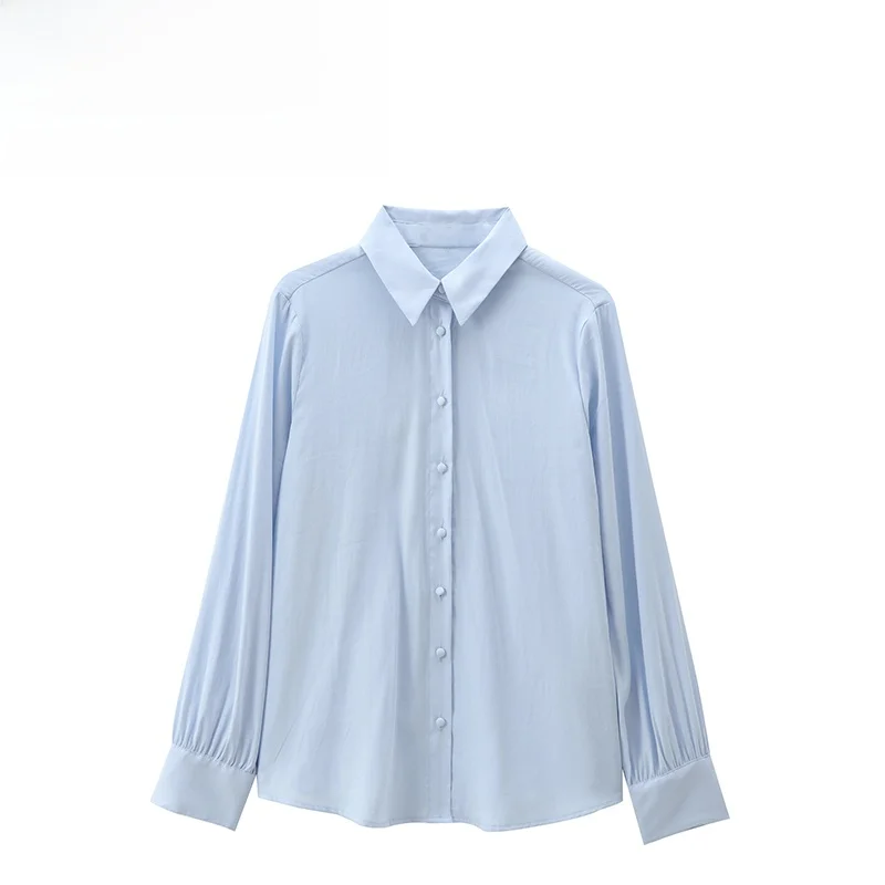 

Faionable Design Women's irt with Button Decoration And Padded Polyesther Fabric Long Sve Street Sle Pure Color