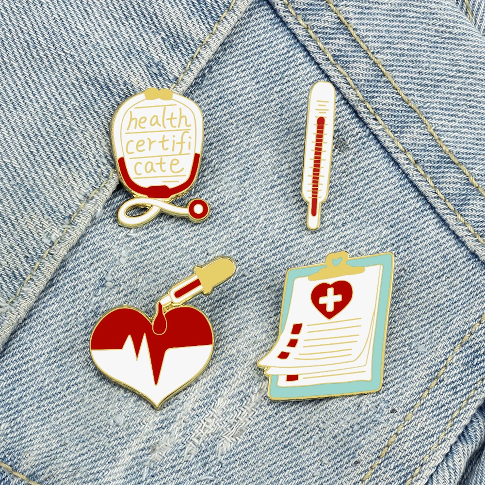 Cartoon Medical Brooch for Doctor Nurse Stethoscope Syring Heart Enamel Pins Hospital Record Book Coat Lapel Badge Jewelry Gifts