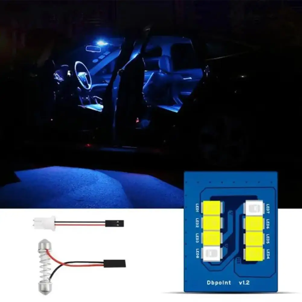 Car Led Panel Light Blue White Car Reading Map Lamp 12v Bulb T10 Interior Festoon Adapter With Base Auto K3x8