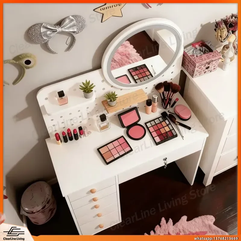 Elegant White Vanity Table with Mirror and Storage Drawers Makeup Desk for Bedroom Small Space Friendly Holiday Gift