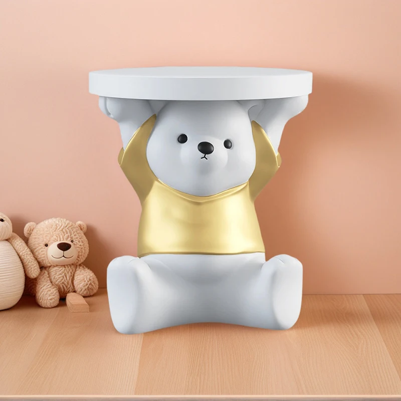 oo-Modern Creative Bear Statue Table home Decor Resin Round Living Room Decoration Coffee Table Sofa Side Small