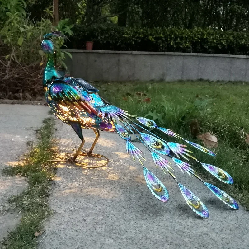 Solar Peacock Statues Garden Decoration, Outdoor Lamp, Hollow Figurine, Path Lawn, Metal Sculpture Decor, 2023