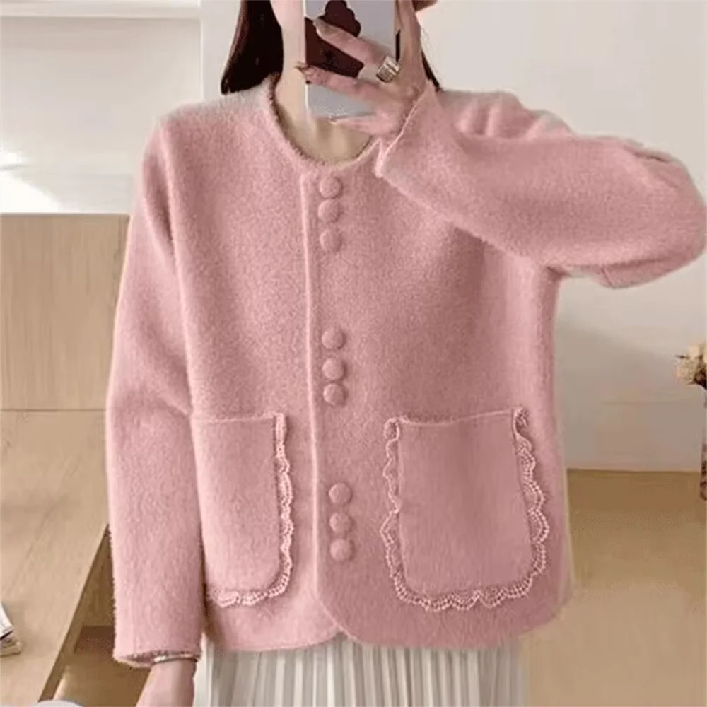 

French Fashion Style Imitation Mink Fur Sweater Cardigan For Women's 2025 Spring Autumn New Soft And Korean Basic Top