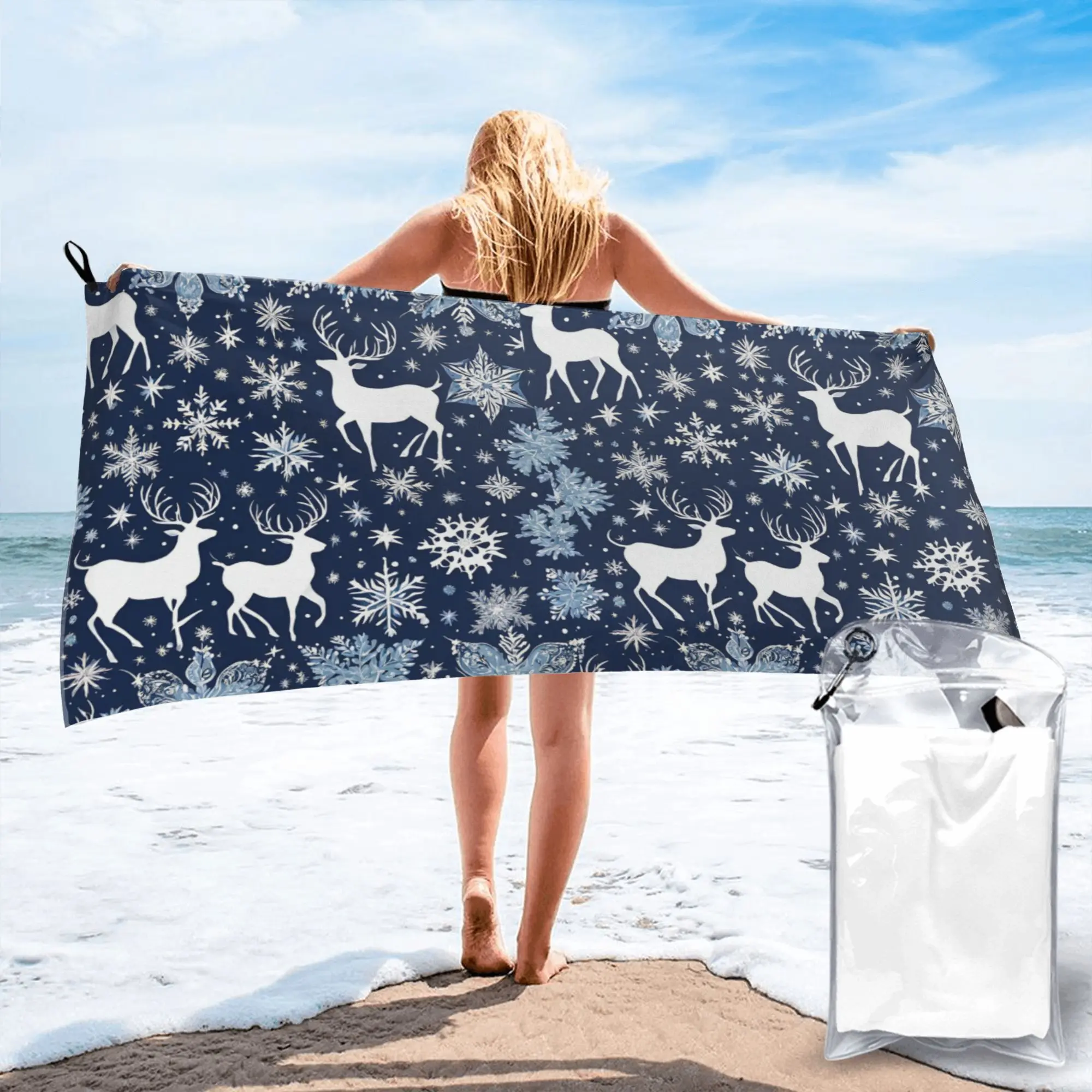 Christmas. blue and white .8 Beach Towel Soft Microfiber Quick Dry Absorbent Quick Towels For Swimming