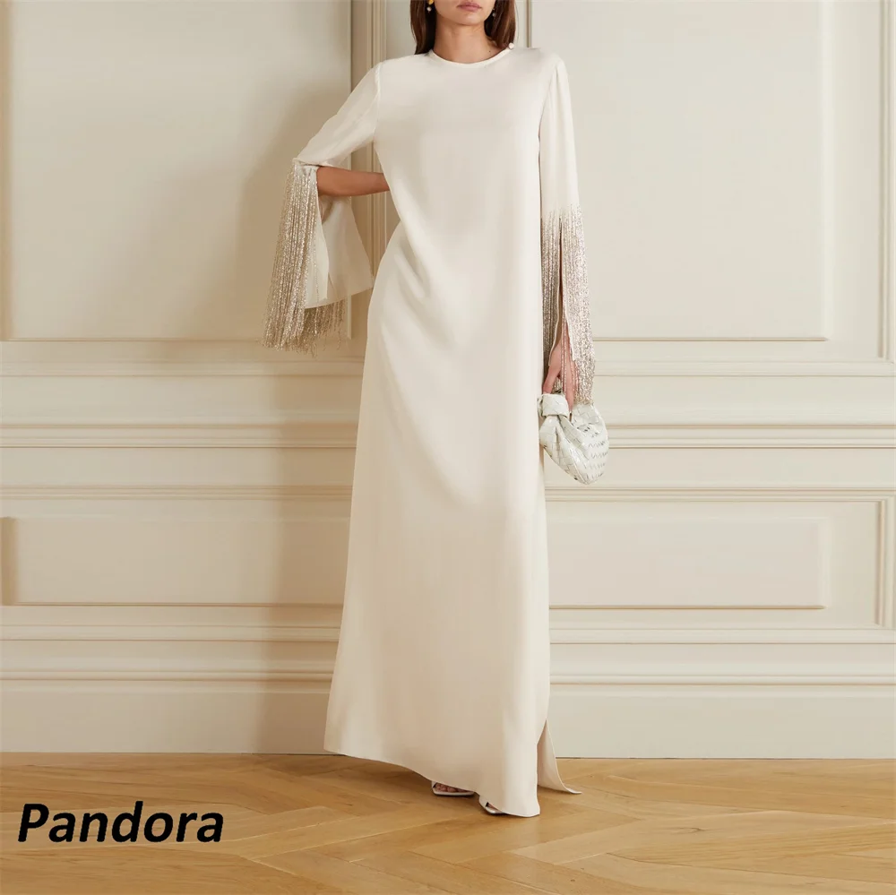 

Pandora Beaded Tassel Sleeves Evening Gown O Neck A-Line Women's wedding Banquet Party Dress