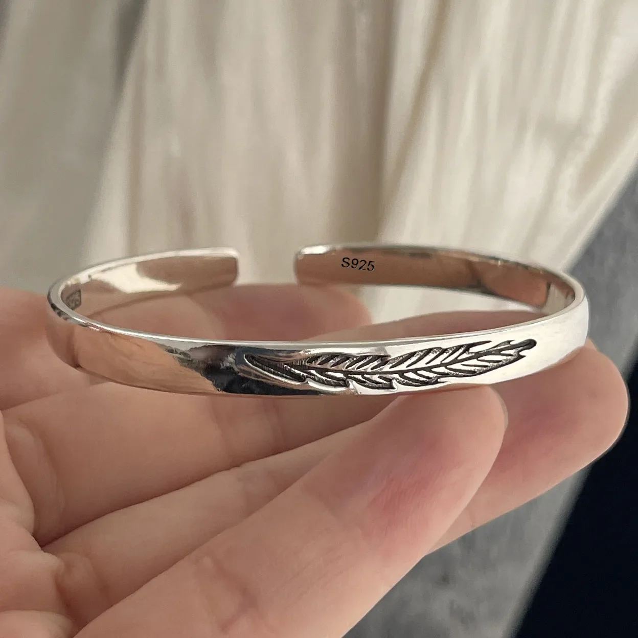 925 Sterling Silver Bracelets for Women Men String Accessories Trend Feather Shape Pendant Party Jewelry Gift