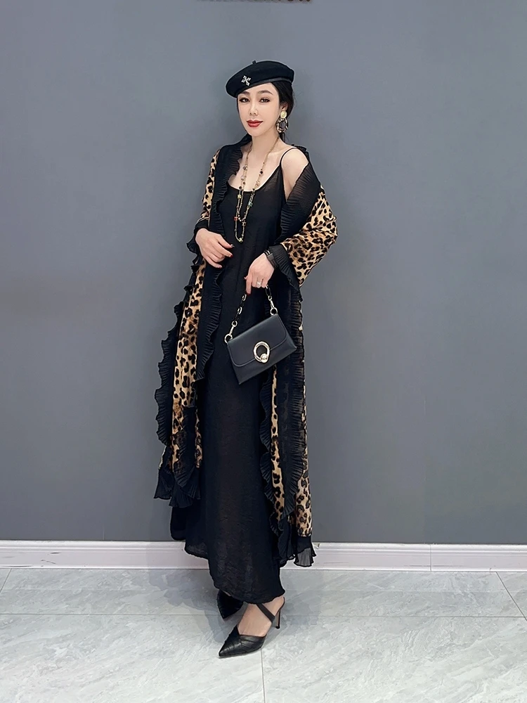 New spring/summer 2023 women leopard grain loose long coat outside cape falbala luxuriant dress casual and comfortable abrigo