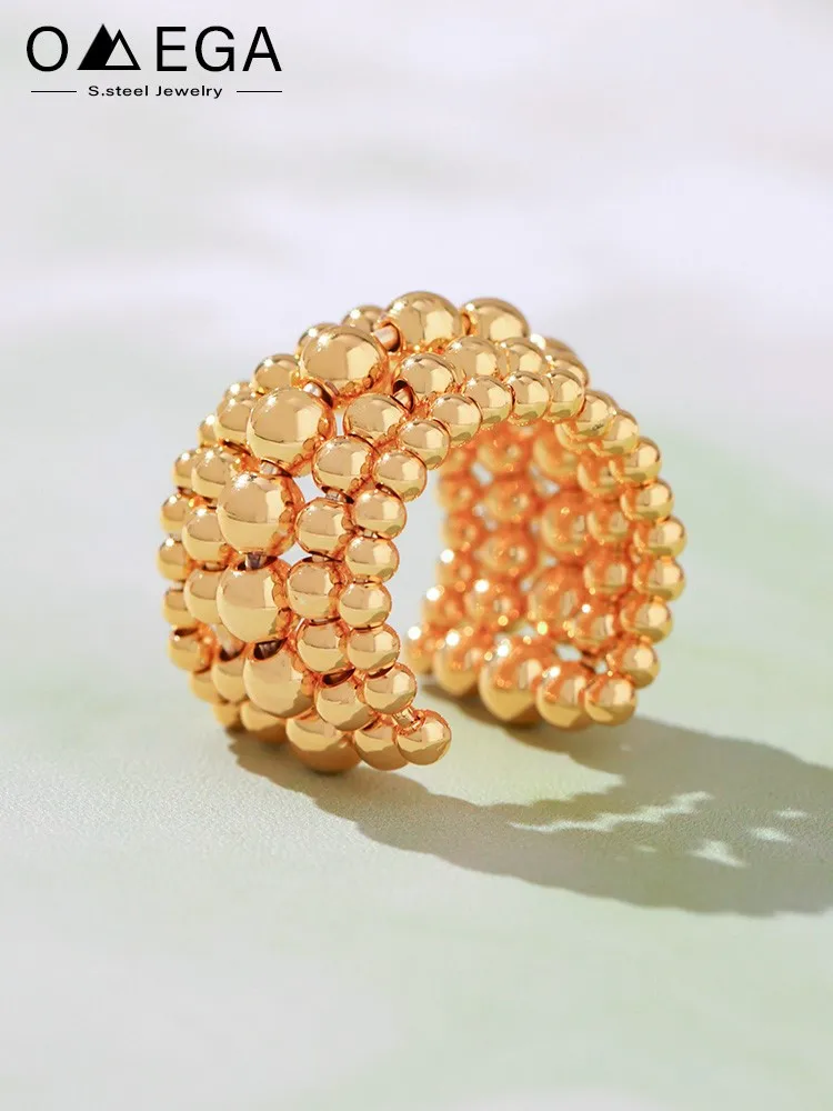 Offene Ringe aus Edelstahl für Damen und Herren, 18 Karat vergoldet, wasserdicht, kein Anlaufen, mehrschichtige Perlen, Ring für Paare, Schmuck